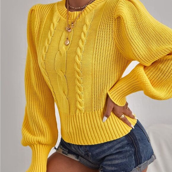 Tops - Yellow Cable Knit Sweater